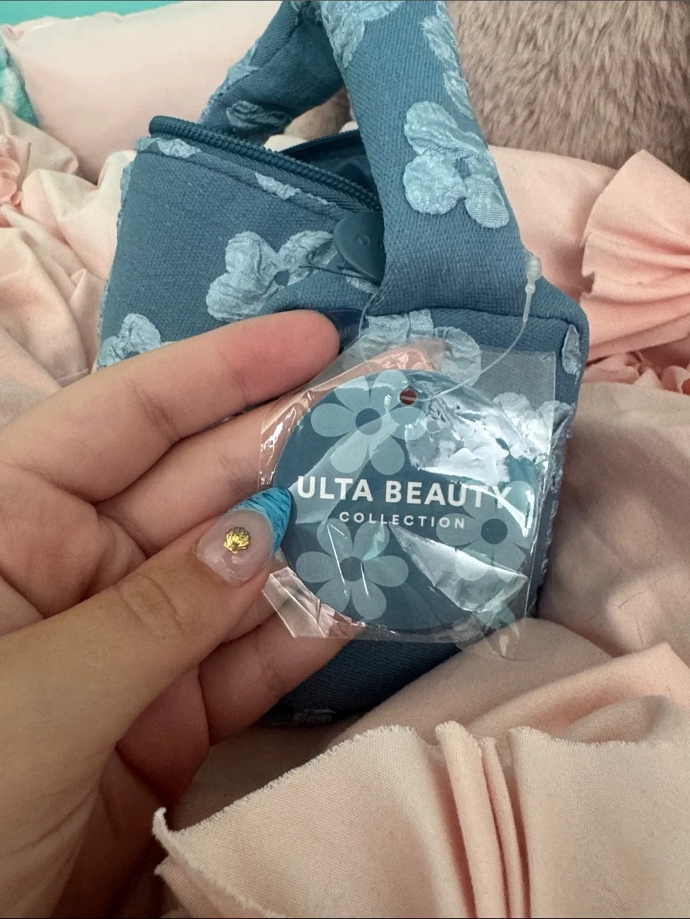 Ulta Beauty Blue Floral Handle Cosmetic Pouch